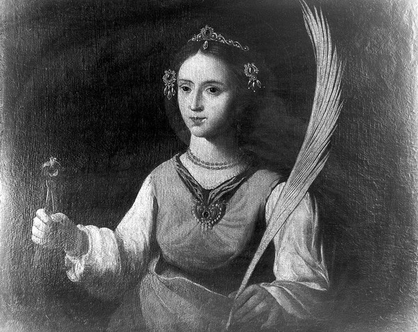 Saint Apollonia. Oil painting by a follower of Francisco de Zurbaran.
