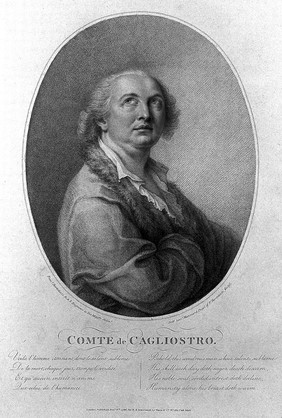 Giuseppe Balsamo Cagliostro. Stipple engraving by R.S. Marcuard, 1786, after F. Bartolozzi.