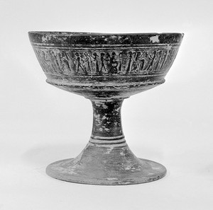 view Graeco-Italian ceramic; Etruscan bucchero stemmed chalice