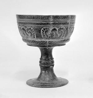 view Graeco-Italian ceramic; Etruscan bucchero stemmed chalice