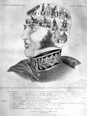 Phrenological head of Lord Ellenborough as Governor General of India 1841-1844. Lithograph, ca. 1844.