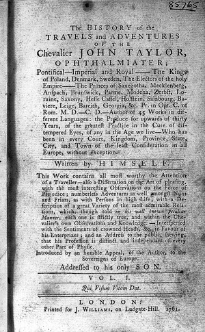 view The history...of the chevalier John Taylor Ophthalmiater.