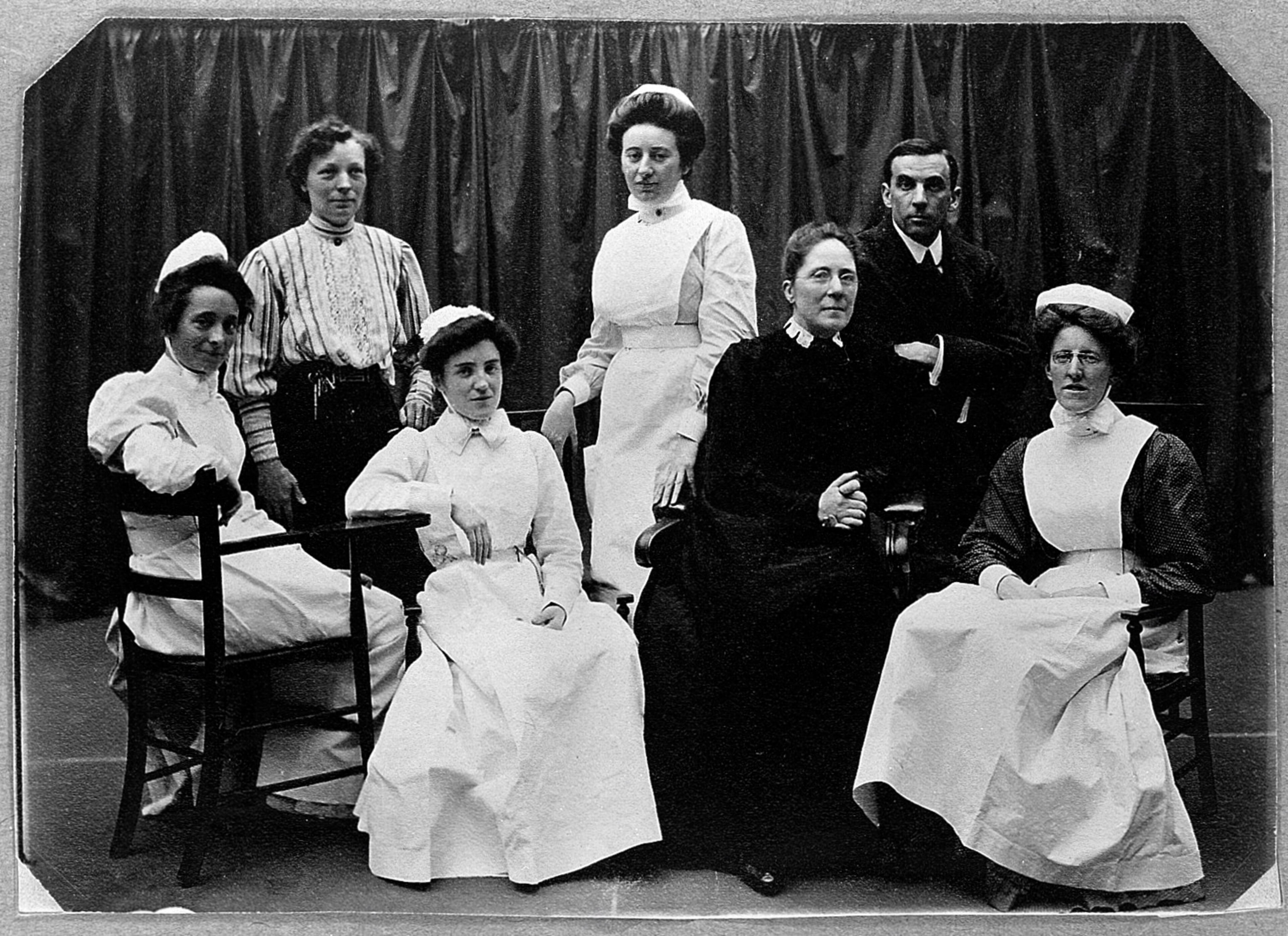 General Lying In Hospital, York Road, Lambeth: senior staff. Photograph, 1908.