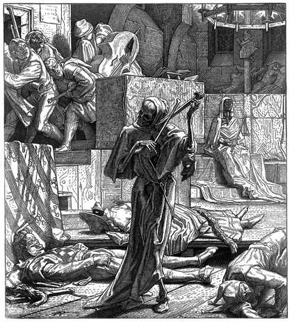 Death as a strangler. Wood engraving by Steinbrecher after Alfred Rethel, 1851.