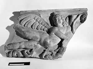 view Fragment of tomb-relief: winged putto, snake, physician