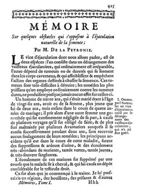 F. de la Peyronie, Memoire sur quelques obstacles...