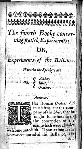 The idiot in four books. The first and second of wisdome. The third of the minde. The fourth of statick experiments, or experiments of the ballance / By the famous and learned C. Cusanus.