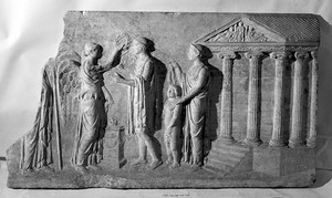 view Relief: crowning of Roman emperor in guise of Apollo