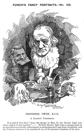 Sir Richard Owen. Wood engraving by L. Sambourne, ca. 1884, after Sir E. Landseer.