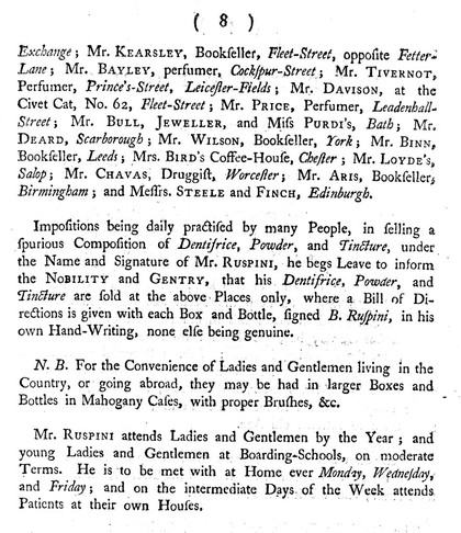 Mr. Ruspini, earnestly recommends the following short observations to the perusal of the nobility, gentry, and others / [Bartholomew Ruspini].