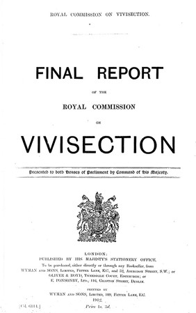 Final report of the Royal Commission on Vivisection.