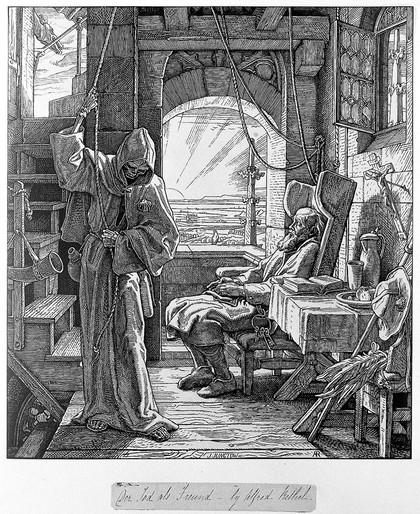 Death as a friend. Wood-engraving by J. Jungtow after Alfred Rethel, 1851.