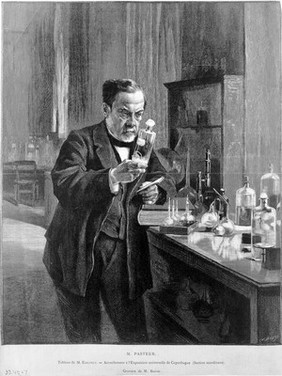 Louis Pasteur. Wood engraving by Ch. Baude after A.G.A. Edelfelt, 1885.