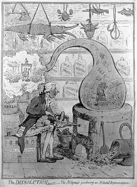 James Gillray, 'The dissolution; or the alchymist producing an aestherial representation'