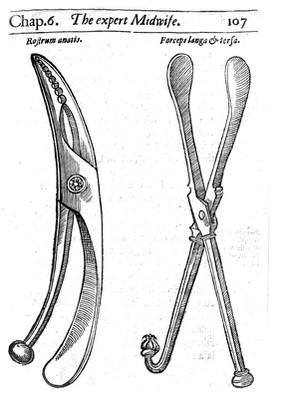 Woodcut of obstetrical instruments