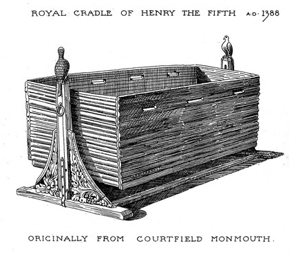 Henry V's cradle. Wood engraving.