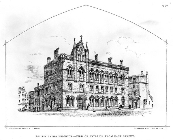 Brill's baths from East Street, Brighton. Lithograph by J. Drayton Wyatt after G.G. Scott.
