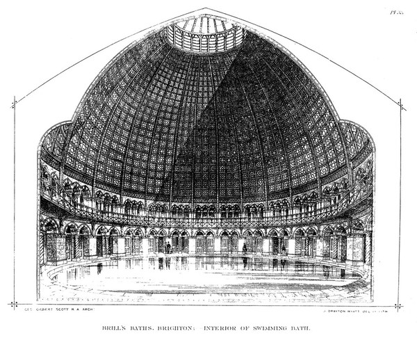 Brill's swimming bath, Brighton: interior. Lithograph by J. Drayton Wyatt after G.G. Scott.