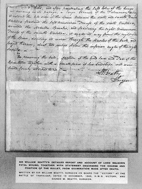 Manuscript account of Lord Nelson's fatal wound, 1805 (?)