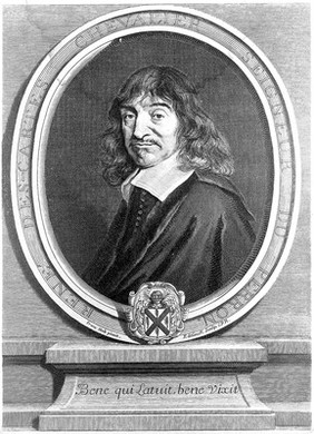 René Descartes. Line engraving by G. Edelinck, 1691, after F. Hals, 1649.