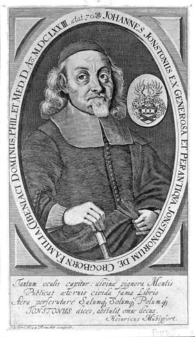 Johannes Jonston. Line engraving by C. Romstet, 1673.