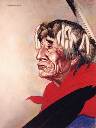 Tsaxcoomipa or Big Painted Lodge, a medicine man of the Blackfeet tribe. Pastel by W. Langdon Kihn, 1926.