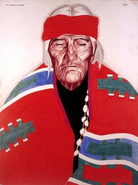 Jose Saiow, a Laguna Pueblo Indian medicine man. Pastel by W. Langdon Kihn, 1921.