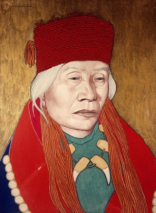 Noch Slak, wife of Captain Jack of Kisbyyoks (Kispiox), British Columbia. Pastel by W. Langdon Kihn, 1924.