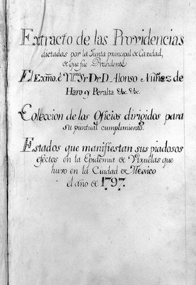 Title page: Extracto de las Providencias dictadas por la Junta..., Mexico 1798