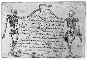 view Trade-card of Nathaniel Longbottom, supplier of skeletons, St. Thomas's Street, Southwark