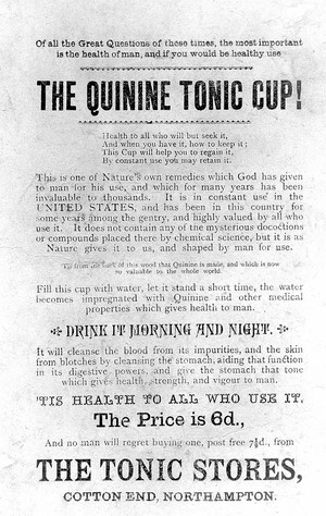 view Handbill: advertisement for the Quinine Tonic Cup.