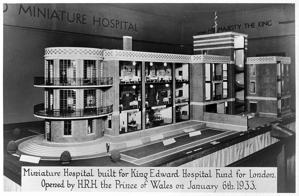 A model of a modern hospital. Photograph, 1933.