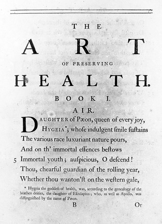 The art of preserving health; a poem / [John Armstrong].