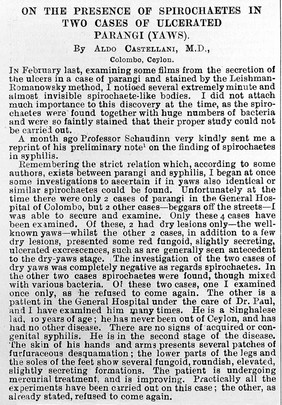 Castellani, On the presence of spirochaetes....1905