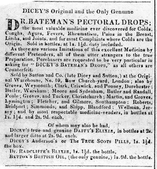 Newspaper advertisment for Bateman's Pectoral Drops