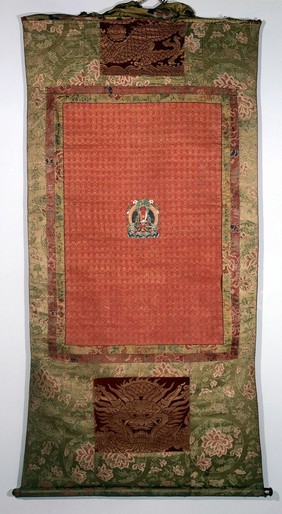 Amitāyus surrounded by forms of himself. Distemper on linen by a Tibetan painter.