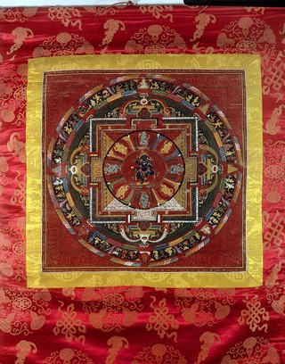 Mandala of black and white Mahākālas. Distemper painting by a Tibetan painter.