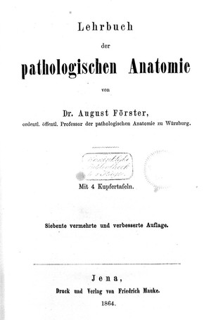 view Title page "Lehrbuch der pathologischen Anatomie", Forster, 1864