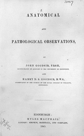 Title-Page of J. and H. Godsir's Anatomical and pathological observations