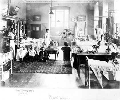 St Bartholomew's hospital, London: nurses, children in ward