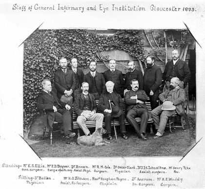 Staff of General Infirmary and Eye Institution, Gloucester. Photograph, 1893.