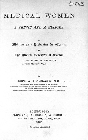 Medical women. A Thesis and a History.