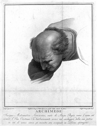 Archimedes Siracus. Line engraving by A. Campanella after L. Agricola after Raphael.