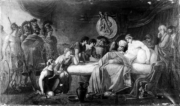 The wounded Alcibiades. Oil painting formerly attributed to Jean Charles Nicaise Perrin.