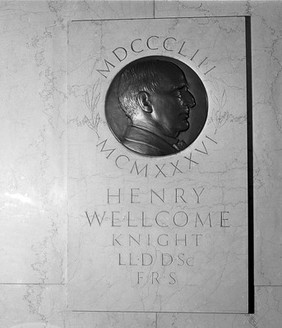 Henry Solomon Wellcome. Bronze plaque by M. Gillick.