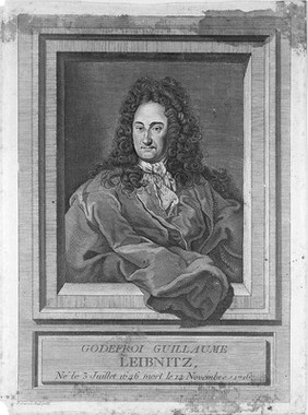 Gottfried Wilhelm, Baron von Leibniz. Line engraving by P. Savart, 1768, after E. Ficquet.