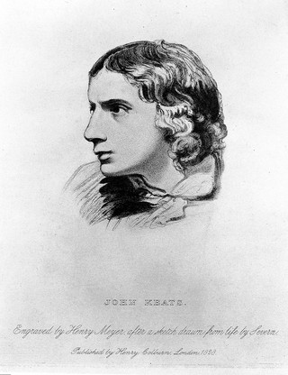 John Keats. Reproduction of stipple engraving by H. Meyer, 1828, after J. Severn, 1816.