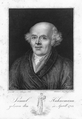 Samuel Christian Friedrich Hahnemann. Line engraving by L. Beyer after J. Schoppe, senior, 1831.