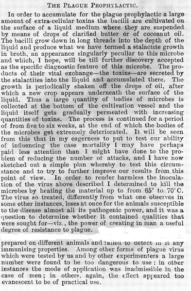 W.M. Haffkine, text "The plague prophylactic"