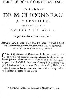 Title page "Modelle d'habit contre la peste", 1721